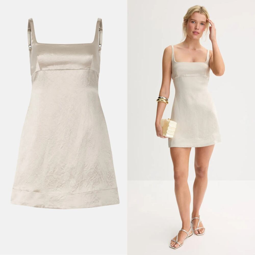 Bondi Born Kobe Dress Japanese Satin Sleeveless Exposed Back Mini Off-White XS